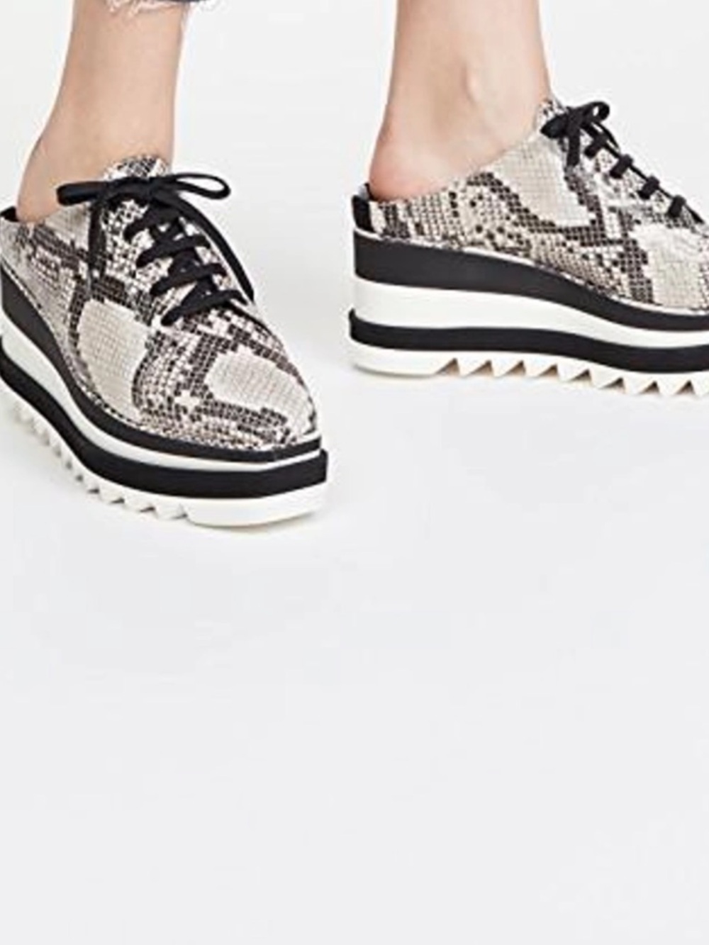 Stella McCartney Black and White Snake-Print Platform Lace-Up Mules